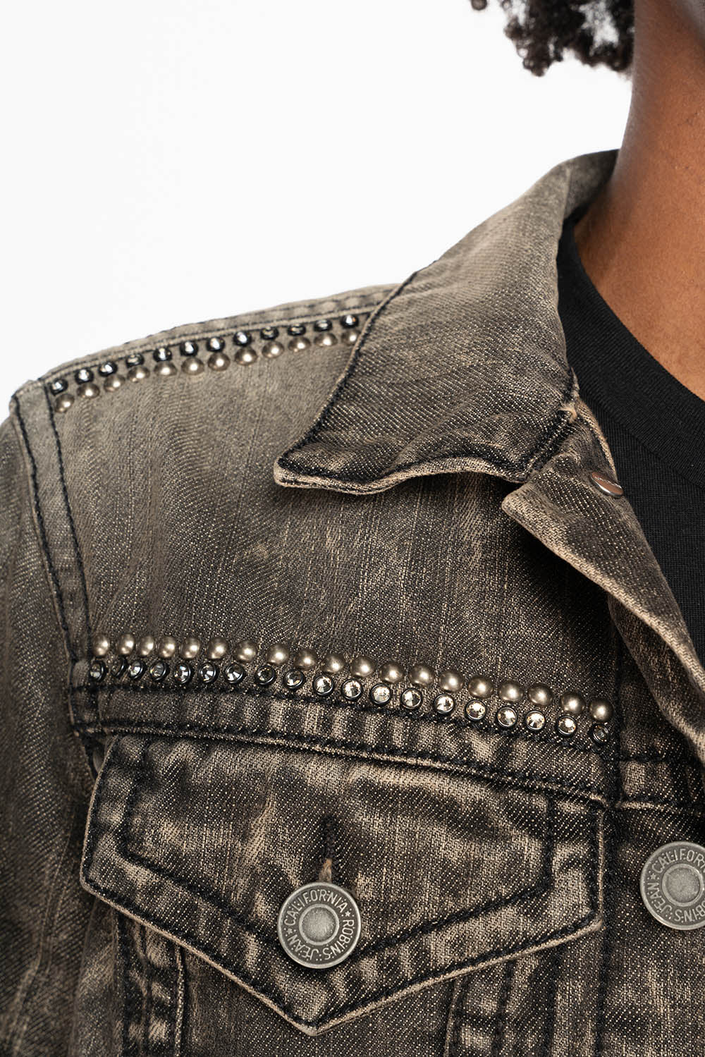 MOTORCYCLE CLUB DENIM JACKET IN MODOC WASH WITH PATCHES STUDS AND CRYSTALS - Image 4