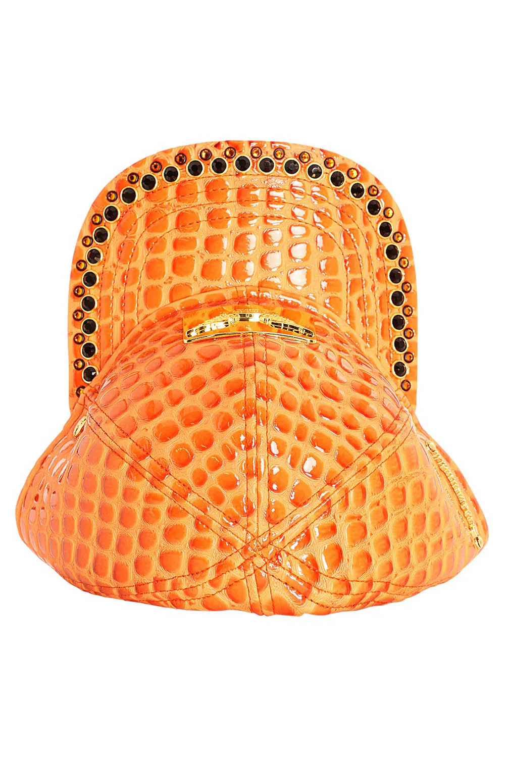 ROBIN'S GOLD TAG CAP IN ORANGE LIZARD WITH CRYSTALS - Image 3