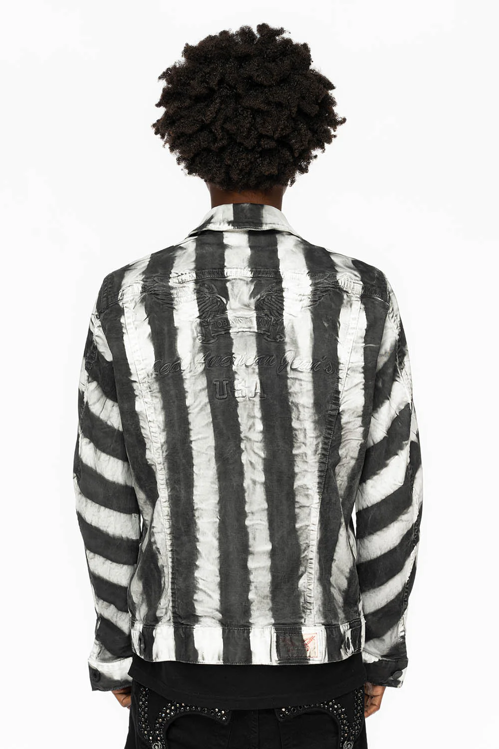PRISONER JEAN JKT IN BLACK AND WHITE WASH WITH BLK DIAMOND AND JET BLK  CRYSTALS - Image 3