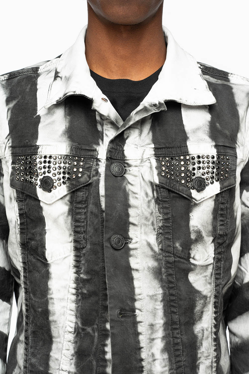 PRISONER JEAN JKT IN BLACK AND WHITE WASH WITH BLK DIAMOND AND JET BLK  CRYSTALS - Image 5