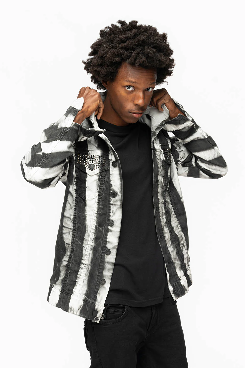 PRISONER JEAN JKT IN BLACK AND WHITE WASH WITH BLK DIAMOND AND JET BLK  CRYSTALS - Image 6
