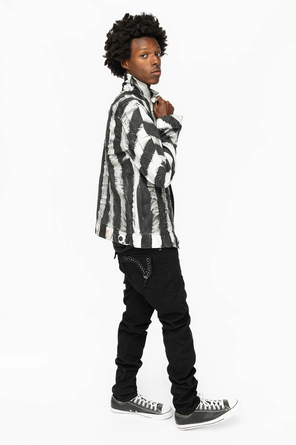 PRISONER JEAN JKT IN BLACK AND WHITE WASH WITH BLK DIAMOND AND JET BLK  CRYSTALS - Image 7