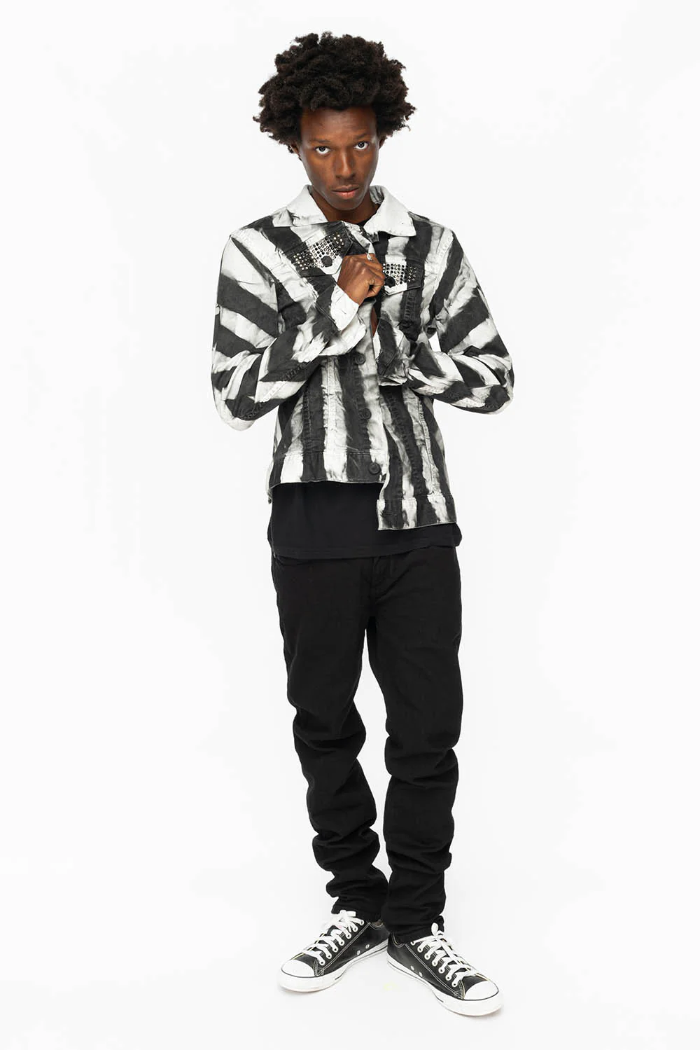 PRISONER JEAN JKT IN BLACK AND WHITE WASH WITH BLK DIAMOND AND JET BLK  CRYSTALS - Image 8