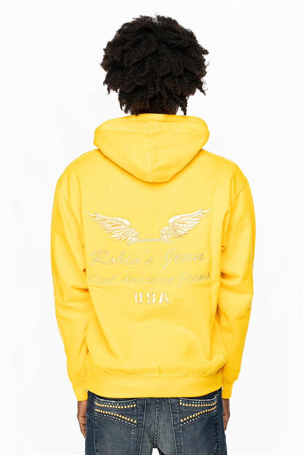 PULLOVER HOODIE IN YELLOW WITH GOLD WINGS EMBROIDERY - Image 2