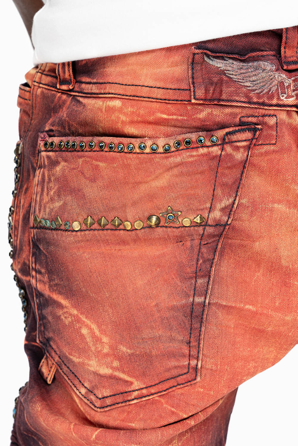 MENS BIKER JEANS IN MALBEC WASH WITH STUDS AND CRYSTALS - Image 3