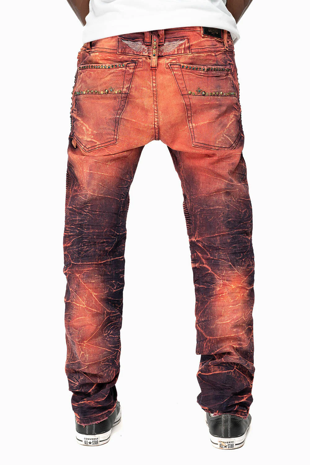 MENS BIKER JEANS IN MALBEC WASH WITH STUDS AND CRYSTALS - Image 4