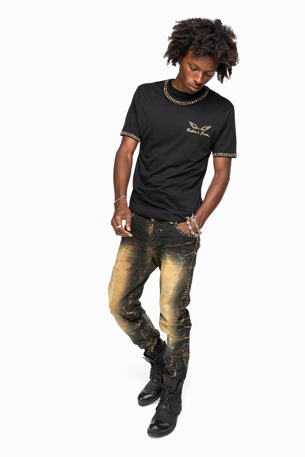 SKINNY MENS JEANS IN 4D DARK PERU WASH WITH AURUM CRYSTALS - Image 3