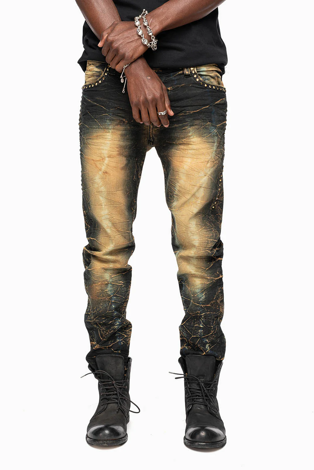 SKINNY MENS JEANS IN 4D DARK PERU WASH WITH AURUM CRYSTALS - Image 6