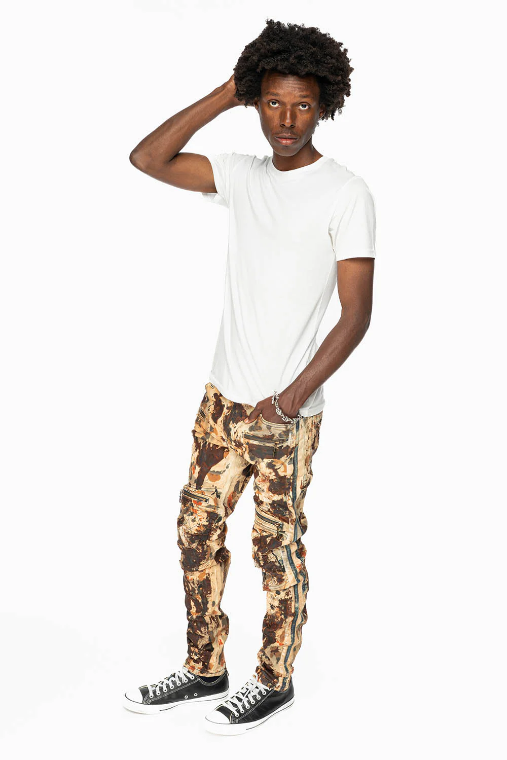 MENS BIKER JEANS IN RICHARD WASH WITH BLUE DENIM STRIPES - Image 5