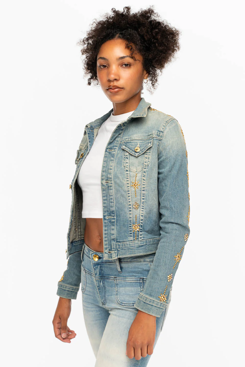 DENIM JACKET IN MAORIE LIGHT WITH CRYSTALS - Image 4