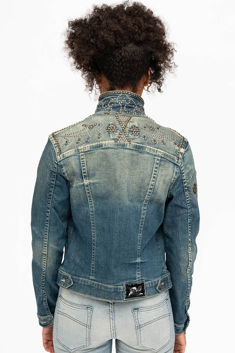 DENIM JACKET IN DIONE WASH FORGET ME NOT FLOWER CRYSTAL DESIGN - Image 3