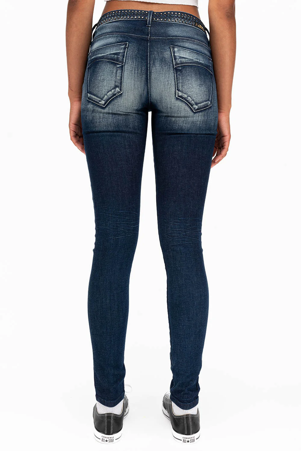 WOMENS MIDRISE SKINNY JEANS IN DARK BLUE WASH WITH CRYSTAL STARS - Image 3