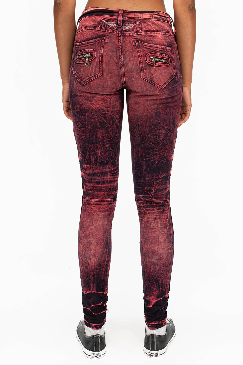SKINNY WOMENS BIKER JEANS IN DISTRESSED DENIM IN YANKEE WASH - Image 3