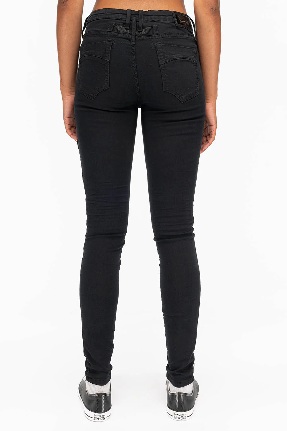 ROBIN'S WOMENS SKINNY MOTO JEANS IN PURE BLACK - Image 4
