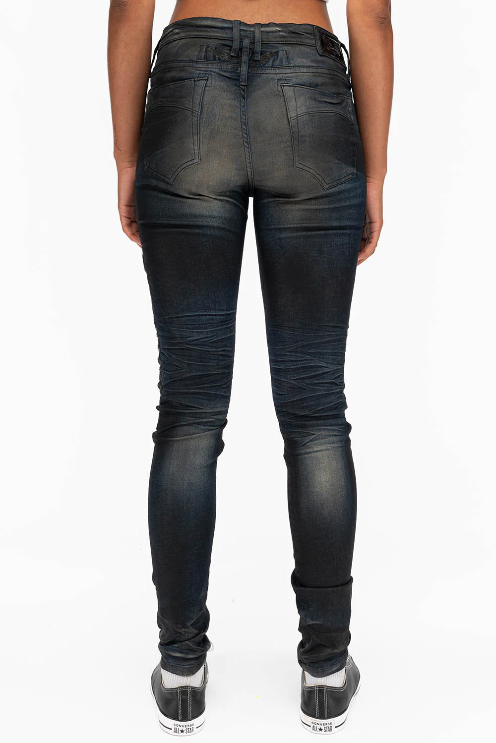 ROBIN'S WOMENS SKINNY MOTO JEANS IN TAR BROKEN - Image 3