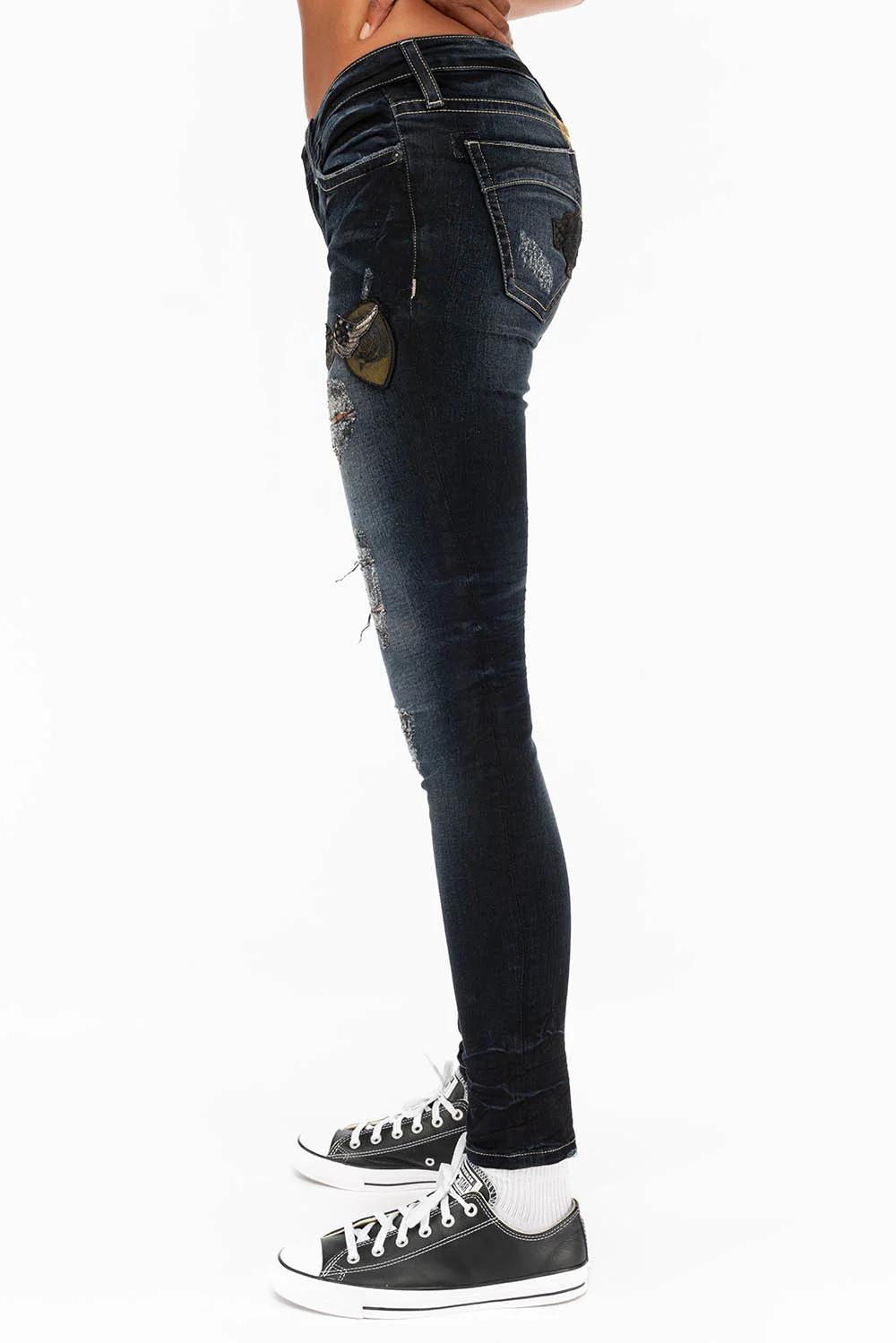 SKINNY RIPPED WOMENS JEANS WITH PATCHES IN F_UP BLACK - Image 2