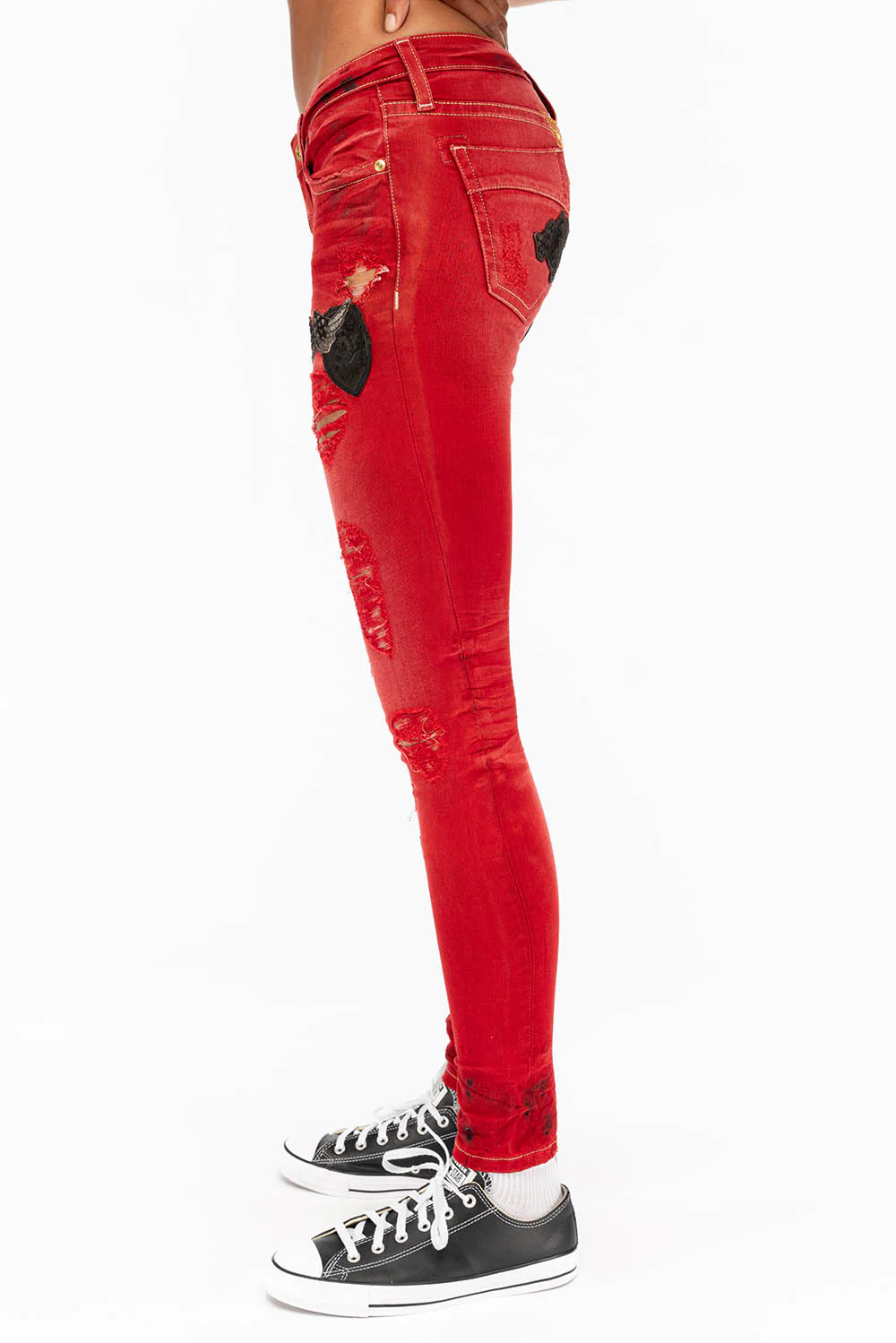 SKINNY RIPPED WOMENS JEANS WITH PATCHES IN F_UP RED - Image 3