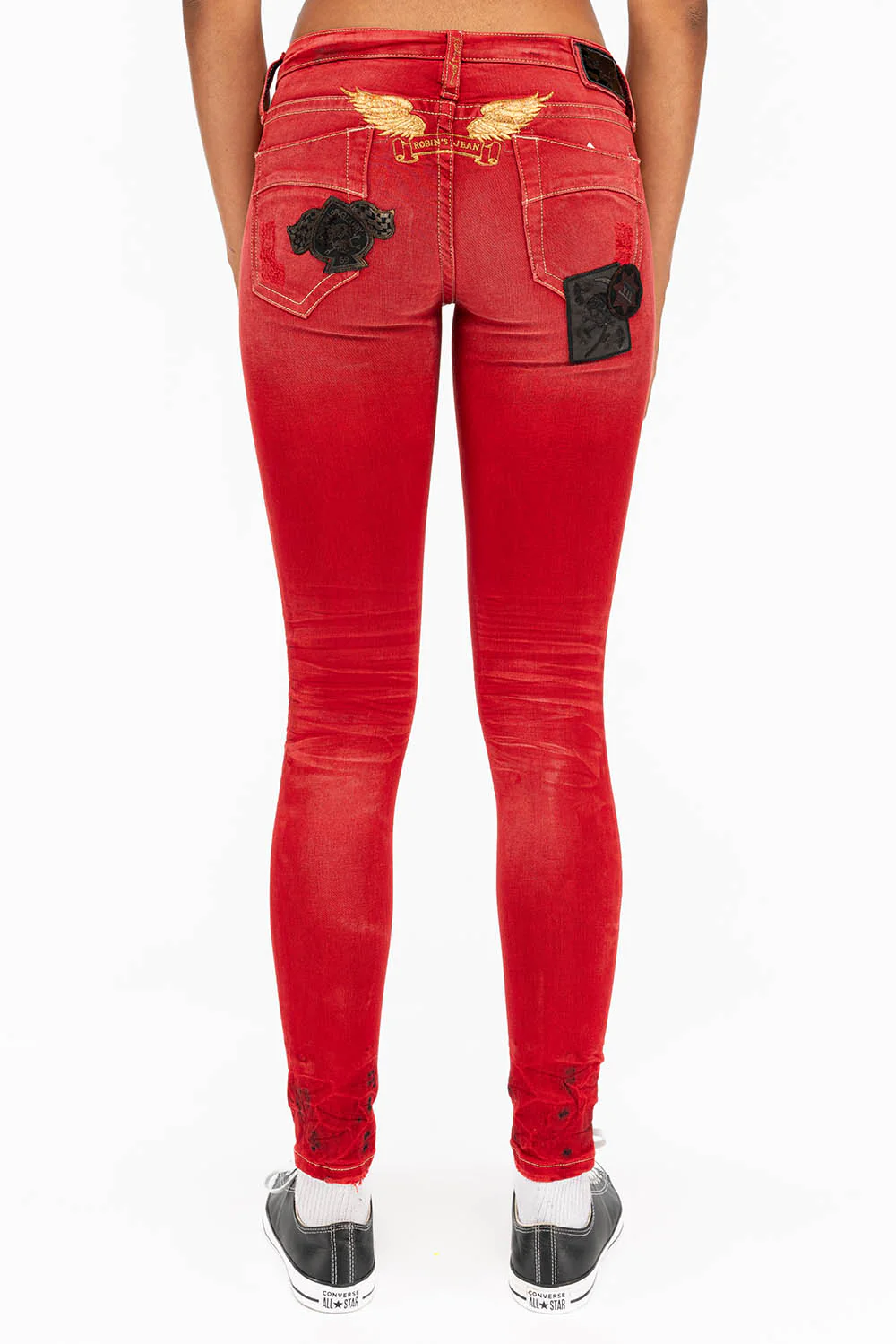 SKINNY RIPPED WOMENS JEANS WITH PATCHES IN F_UP RED - Image 4