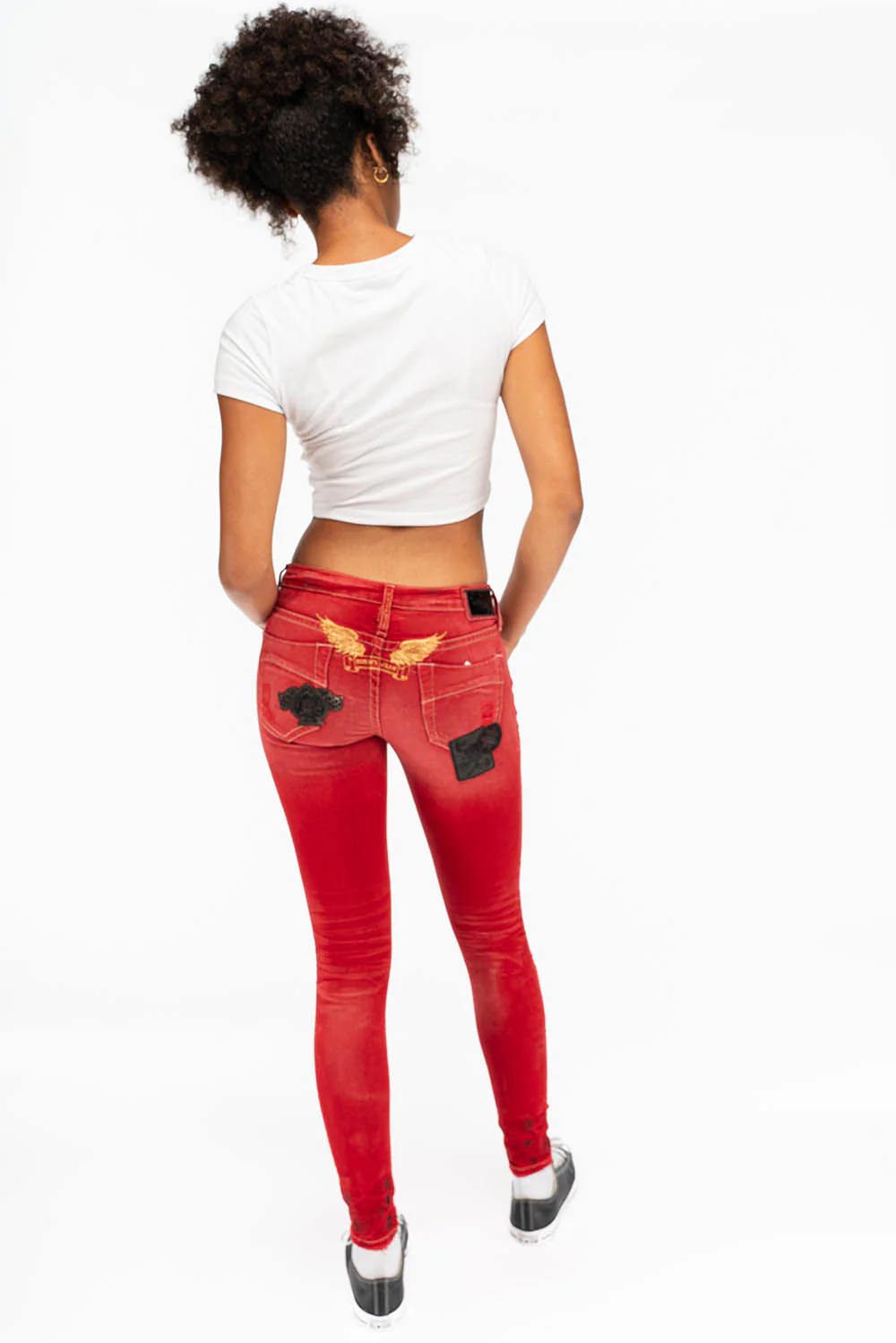 SKINNY RIPPED WOMENS JEANS WITH PATCHES IN F_UP RED - Image 6