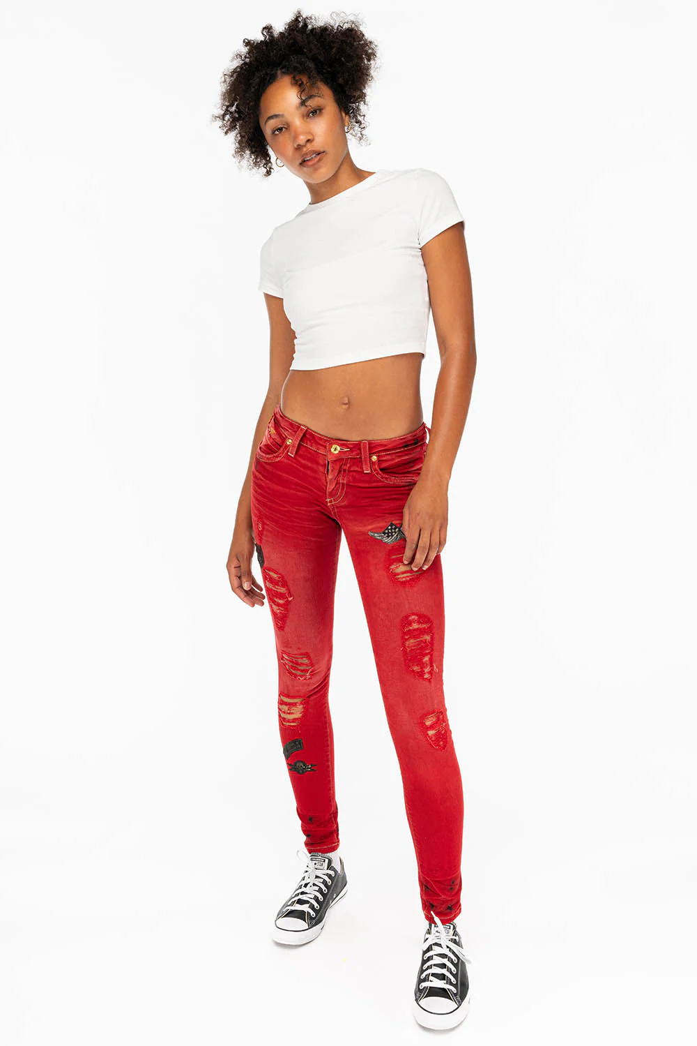 SKINNY RIPPED WOMENS JEANS WITH PATCHES IN F_UP RED - Image 7