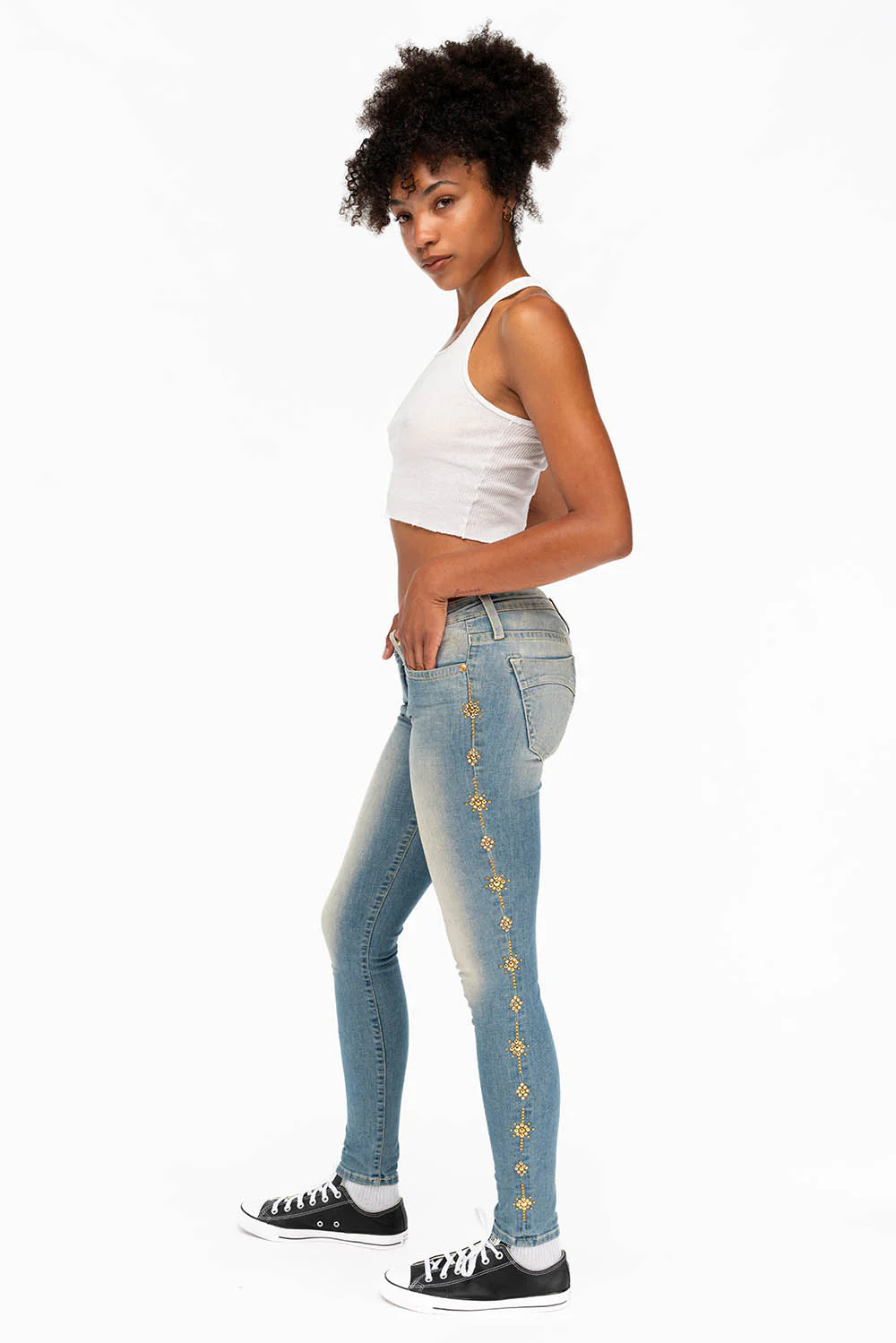 WOMENS SKINNY JEANS IN MAORIE LIGHT WITH CRYSTALS - Image 8