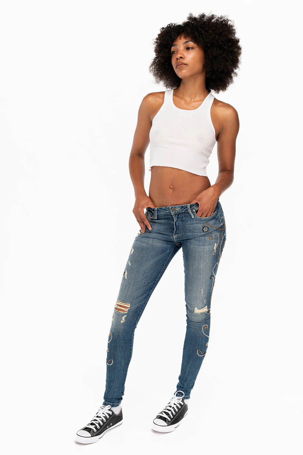 MID RISE SKINNY FORGET ME NOT FLOWER INSPIRED CRYSTALS - Image 7