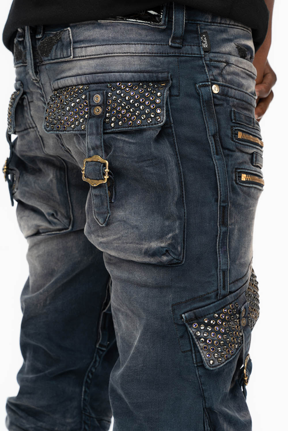 RAPTOR MILITARY STYLE CARGO JEAN IN ANTIQUE PURPLE WASH WITH CRYSTALS - Image 3