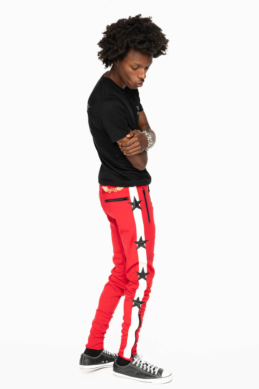 RED JOGGER WITH WHITE STRIPE AND PATCHWORK - Image 3