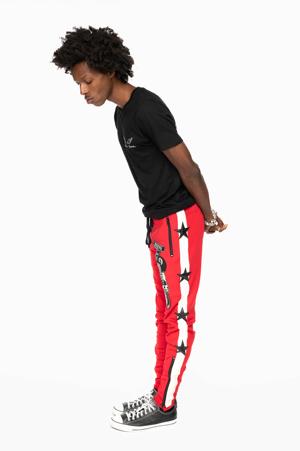 RED JOGGER WITH WHITE STRIPE AND PATCHWORK - Image 4