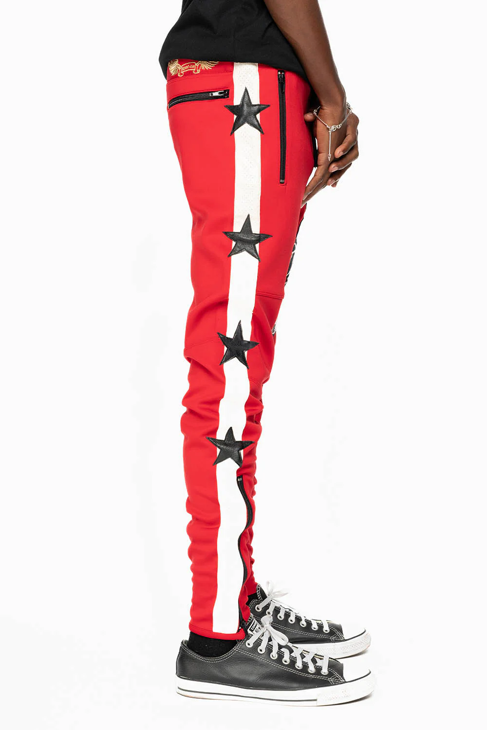 RED JOGGER WITH WHITE STRIPE AND PATCHWORK - Image 7