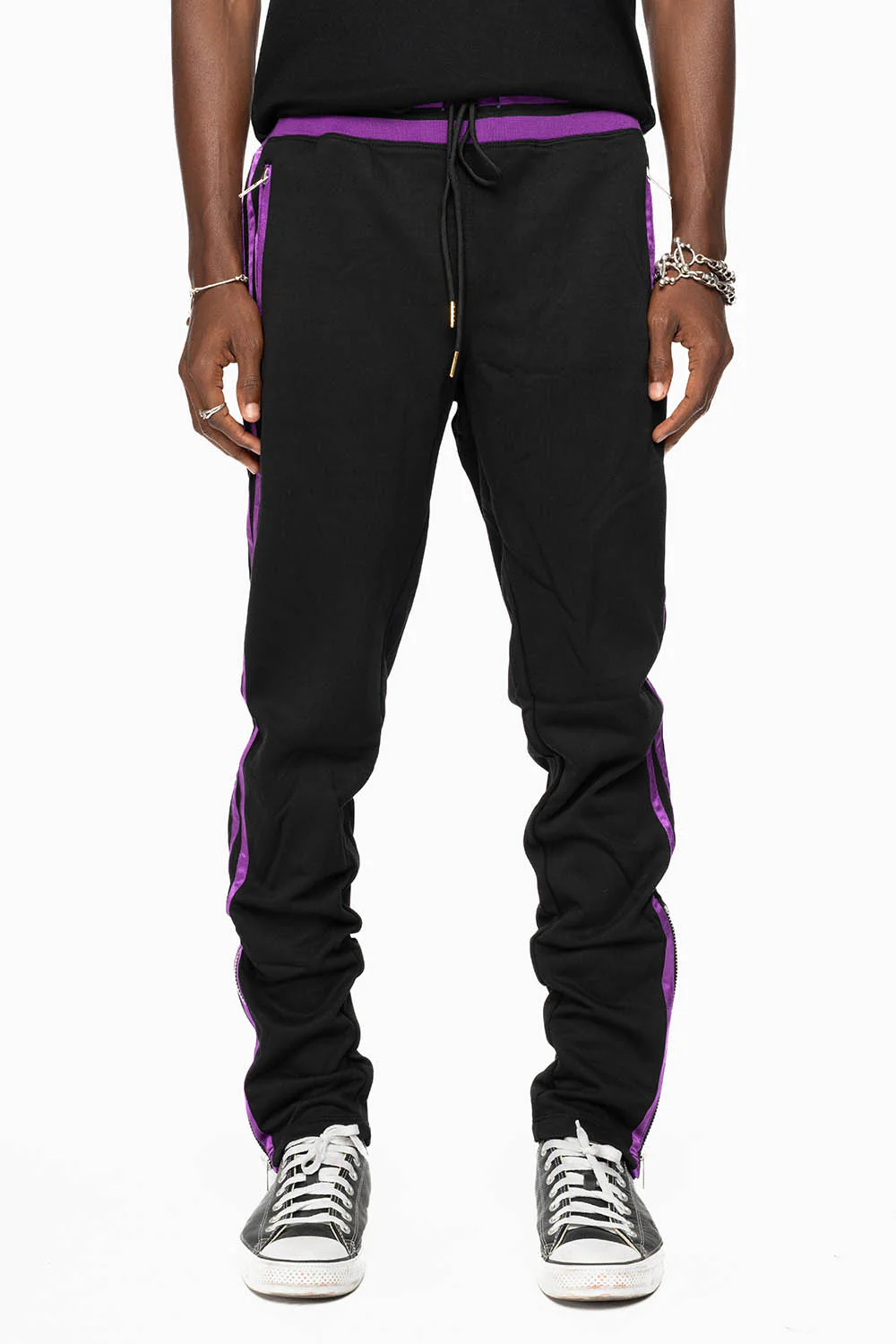 ROBIN’S CLASSIC JOGGER IN BLACK WITH PURPLE STRIPES - Image 6