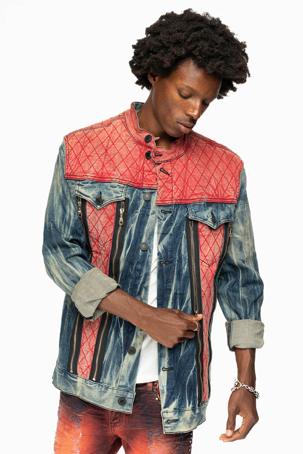 ROBIN’S DENIM JACKET WITH ZIPPER AND RED PADDED INSERT - Image 3