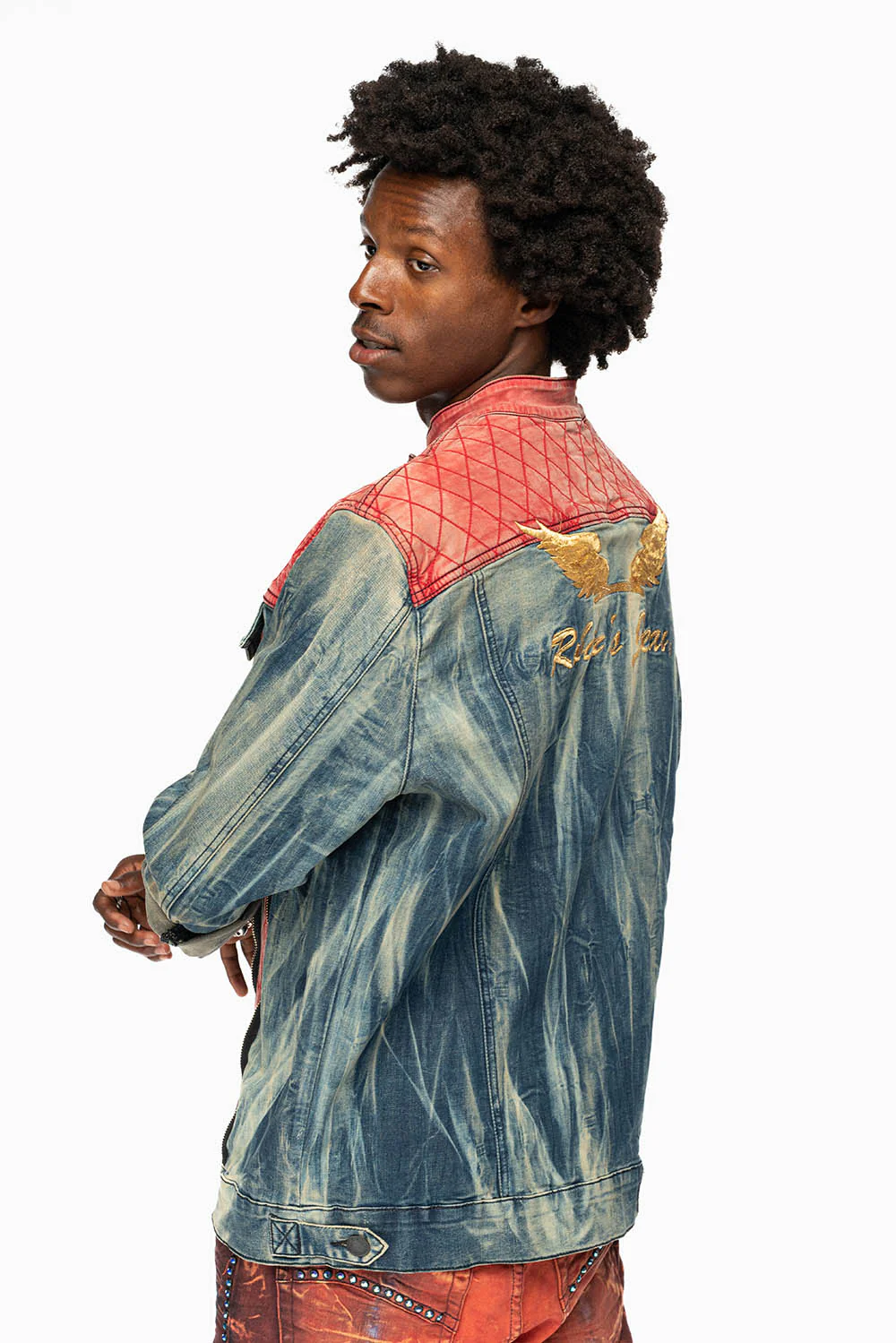 ROBIN’S DENIM JACKET WITH ZIPPER AND RED PADDED INSERT - Image 4