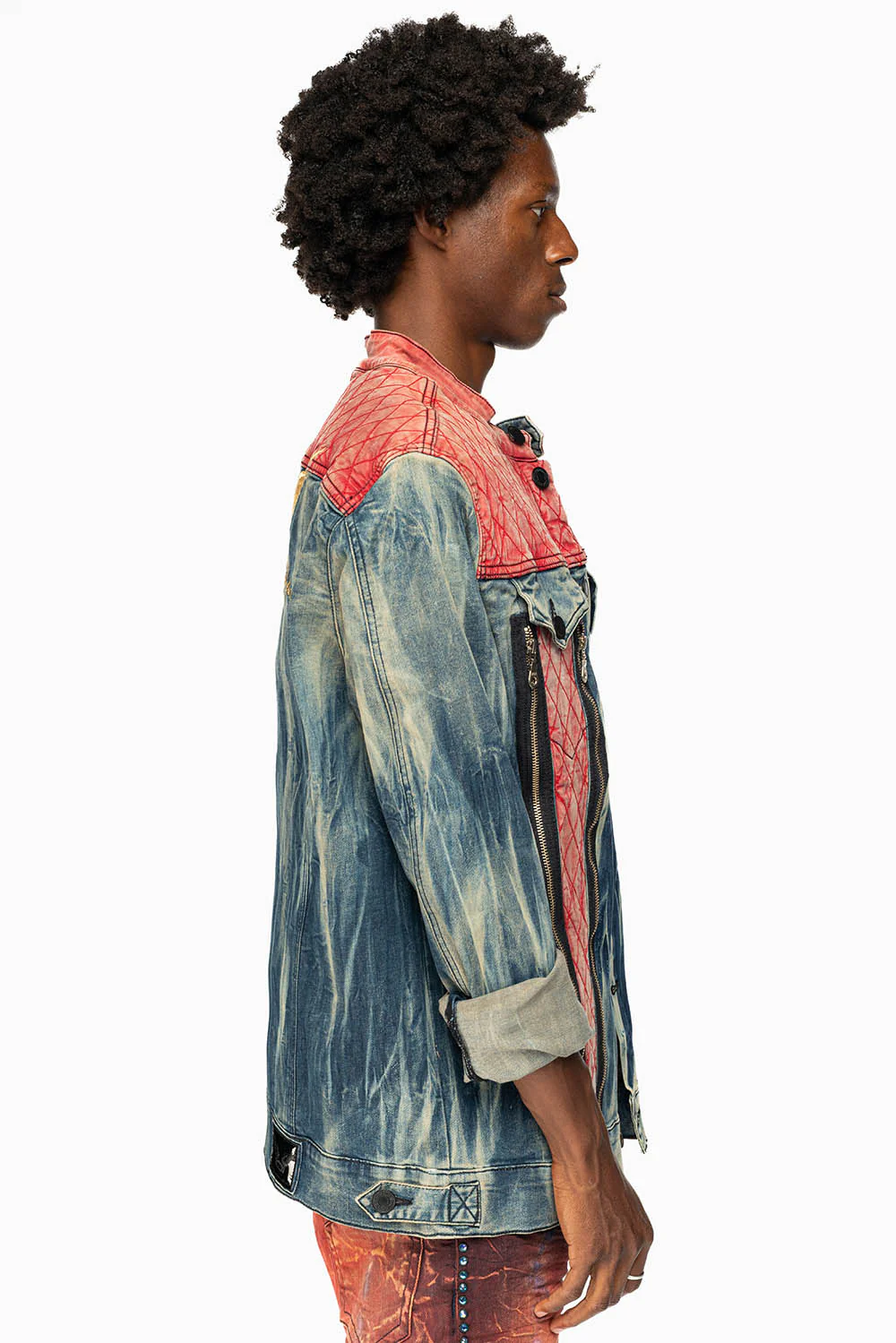 ROBIN’S DENIM JACKET WITH ZIPPER AND RED PADDED INSERT - Image 6
