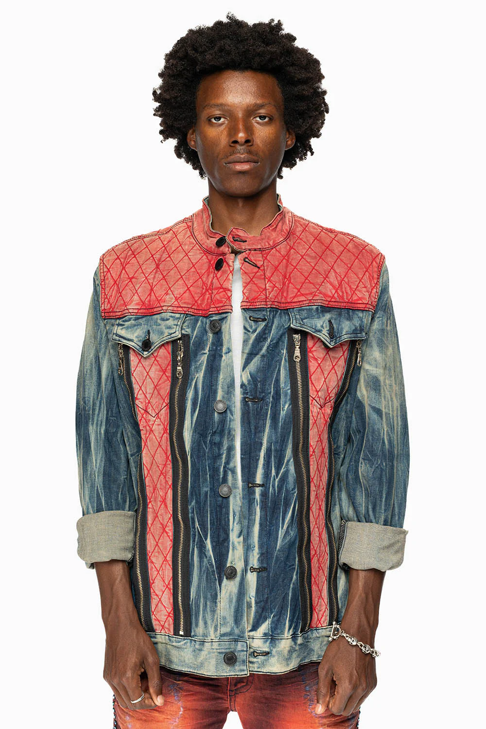ROBIN’S DENIM JACKET WITH ZIPPER AND RED PADDED INSERT - Image 7