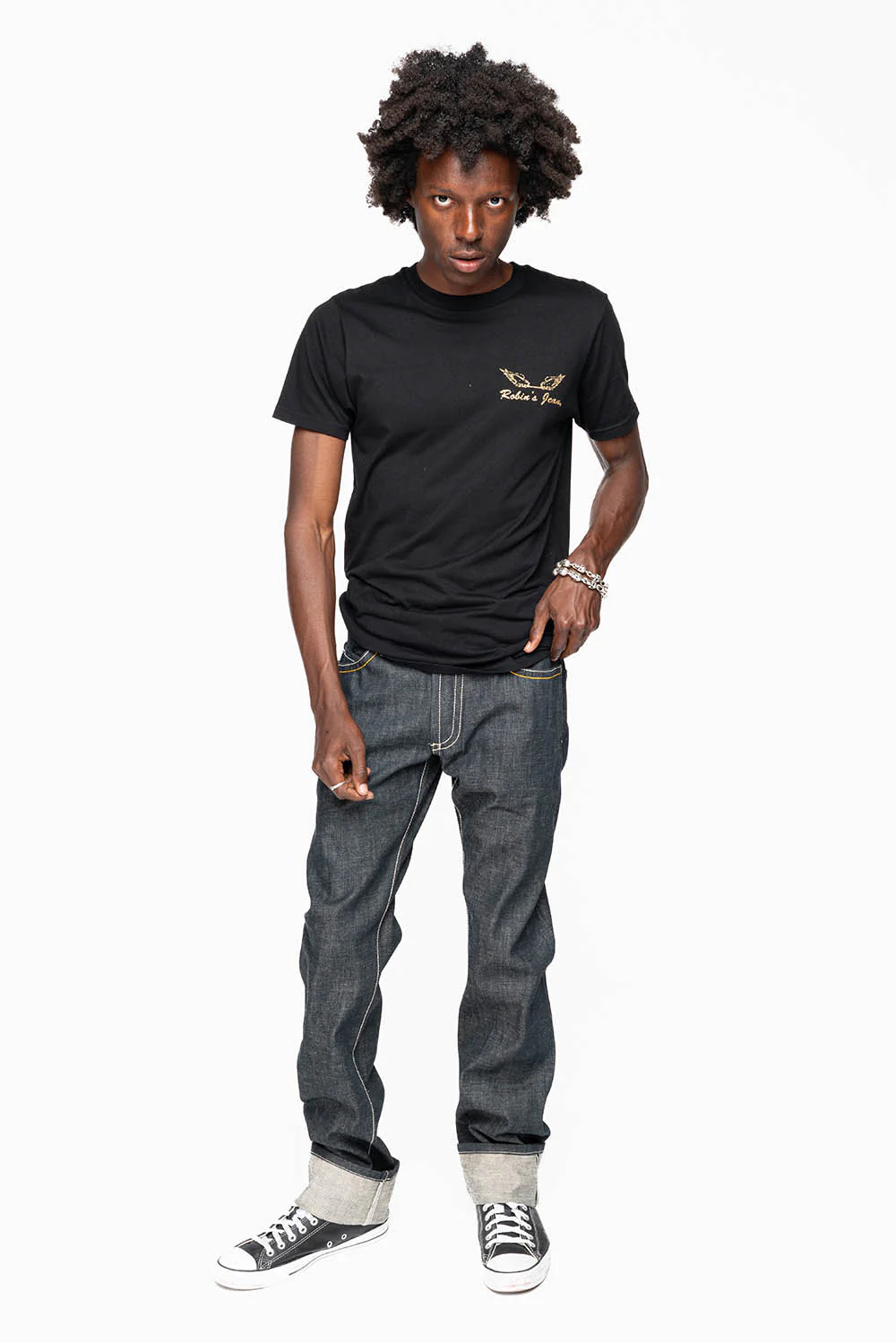 ROBIN’S FAKE FLAP 5 POCKET STRAIGHT LEG JEANS IN RAW RED SALVAGED DENIM WITH MULTI COLOR STITCHING - Image 4