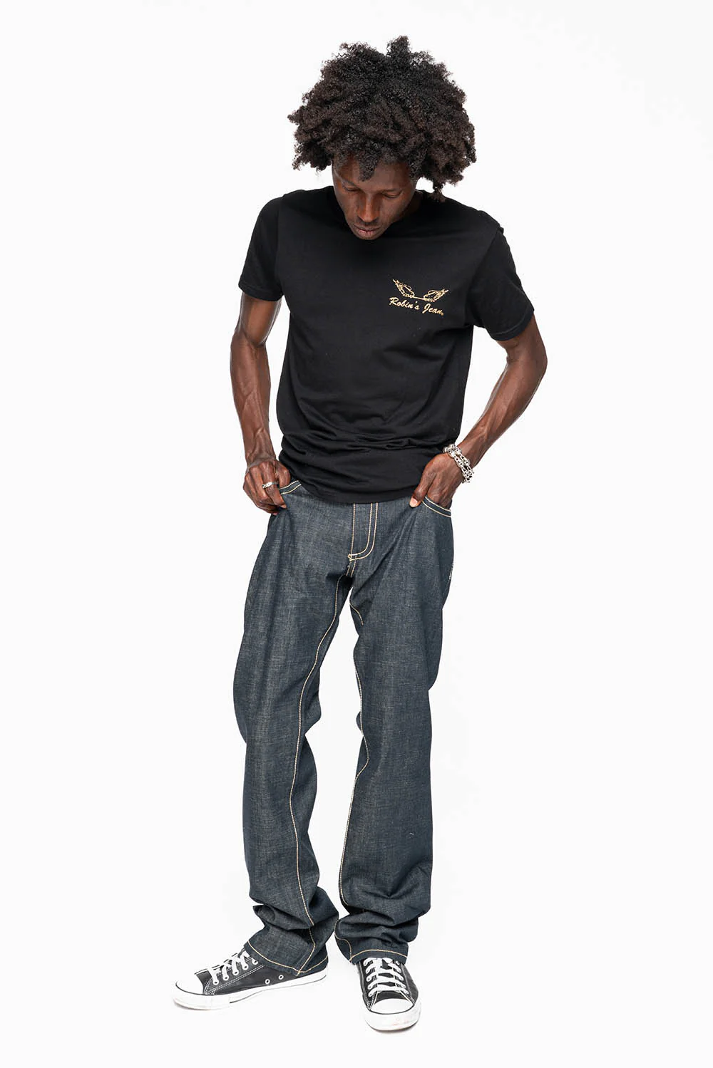 ROBIN’S GTBLK 5 POCKET STRAIGHT LEG JEANS IN RAW RED SALVAGED DENIM WITH  GTBLK RACING PATCH - Image 6