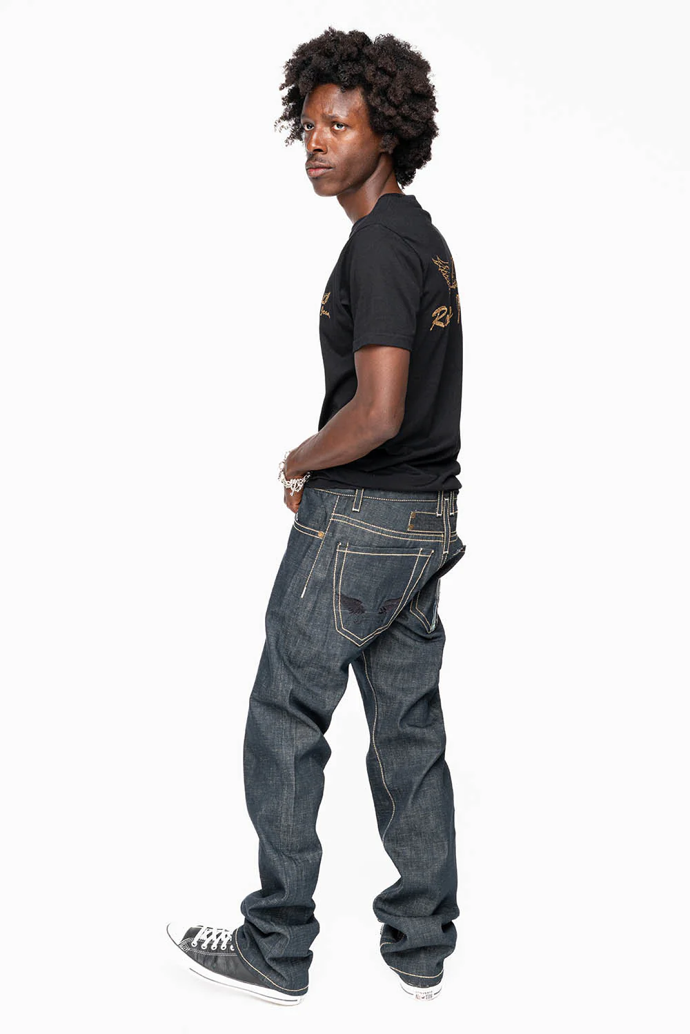 ROBIN’S GTBLK 5 POCKET STRAIGHT LEG JEANS IN RAW RED SALVAGED DENIM WITH  GTBLK RACING PATCH - Image 8