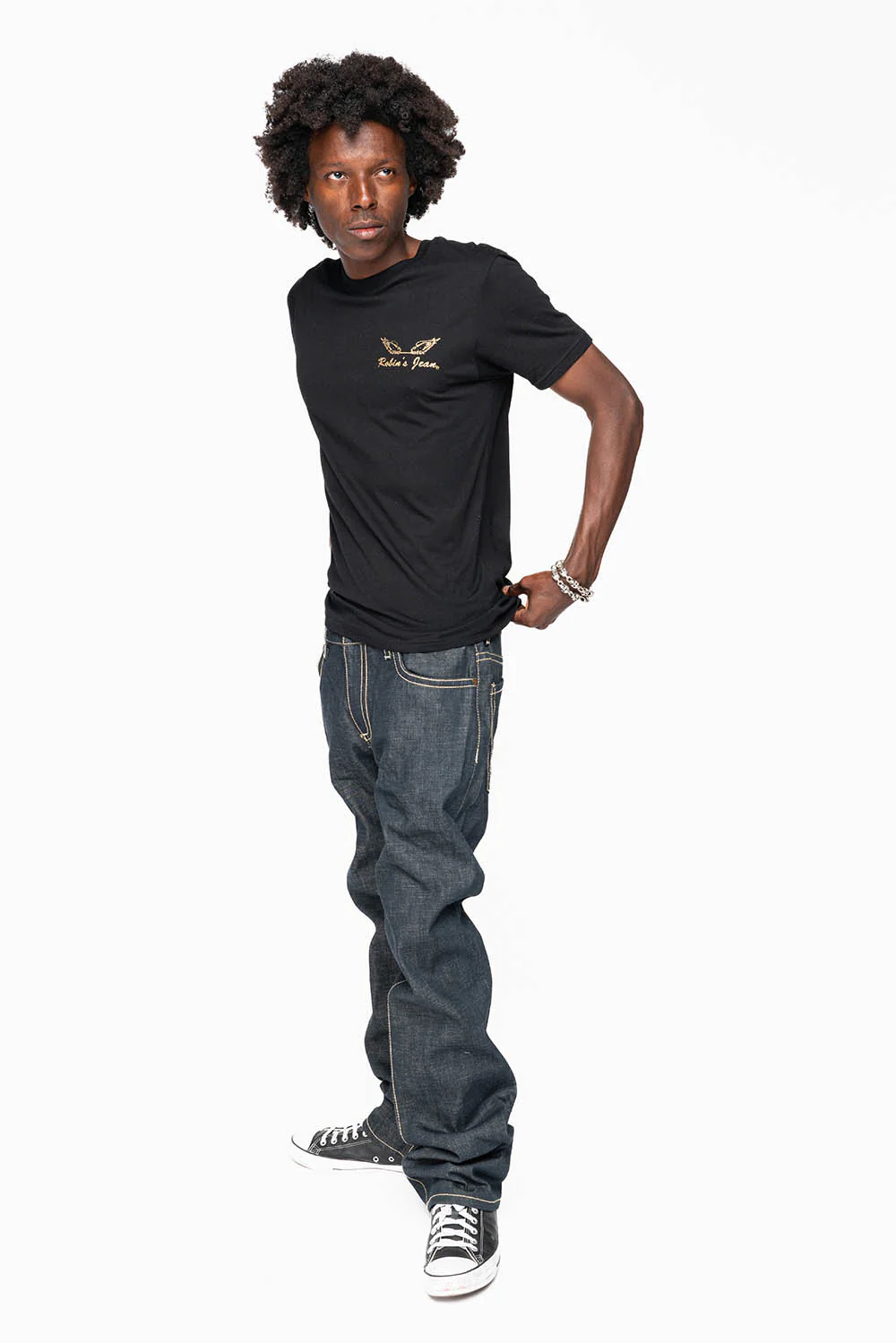 ROBIN’S GTBLK 5 POCKET STRAIGHT LEG JEANS IN RAW RED SALVAGED DENIM WITH  GTBLK RACING PATCH - Image 9