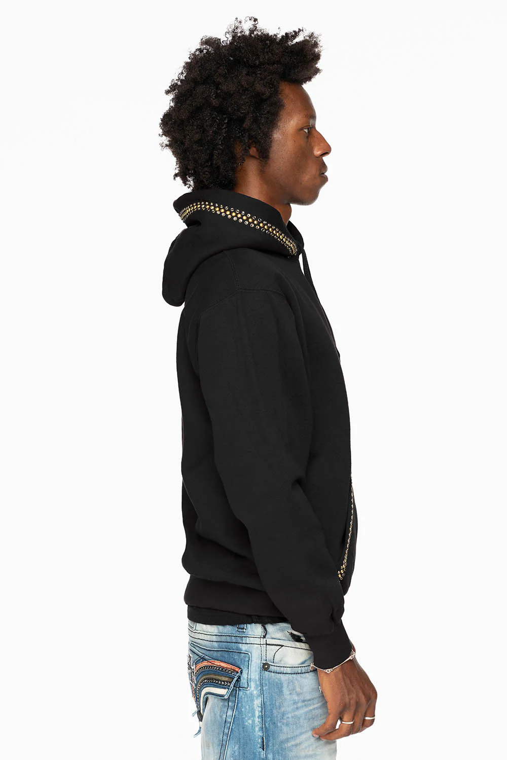 ROBIN’S JEAN PULLOVER HOODIE IN BLACK EMBELLISHED WITH CRYSTALS AND NAILHEADS - Image 5