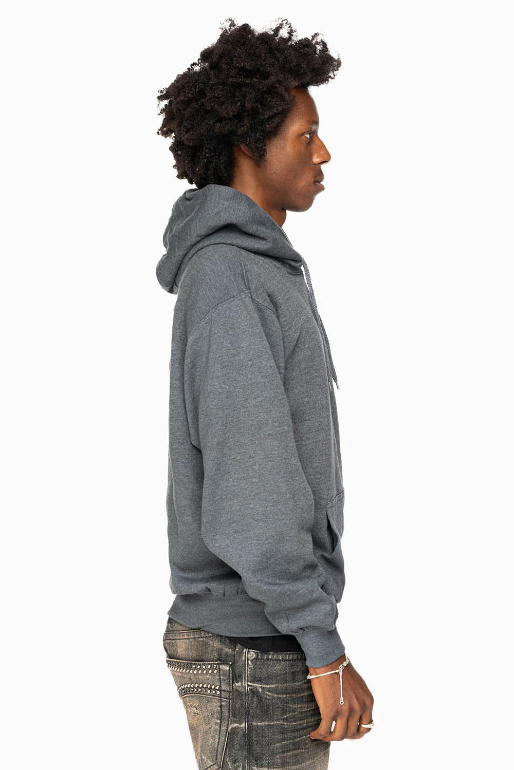 ROBIN’S JEAN PULLOVER HOODIE IN DARK HEATHER WITH GOLD WINGS EMBROIDERY - Image 3
