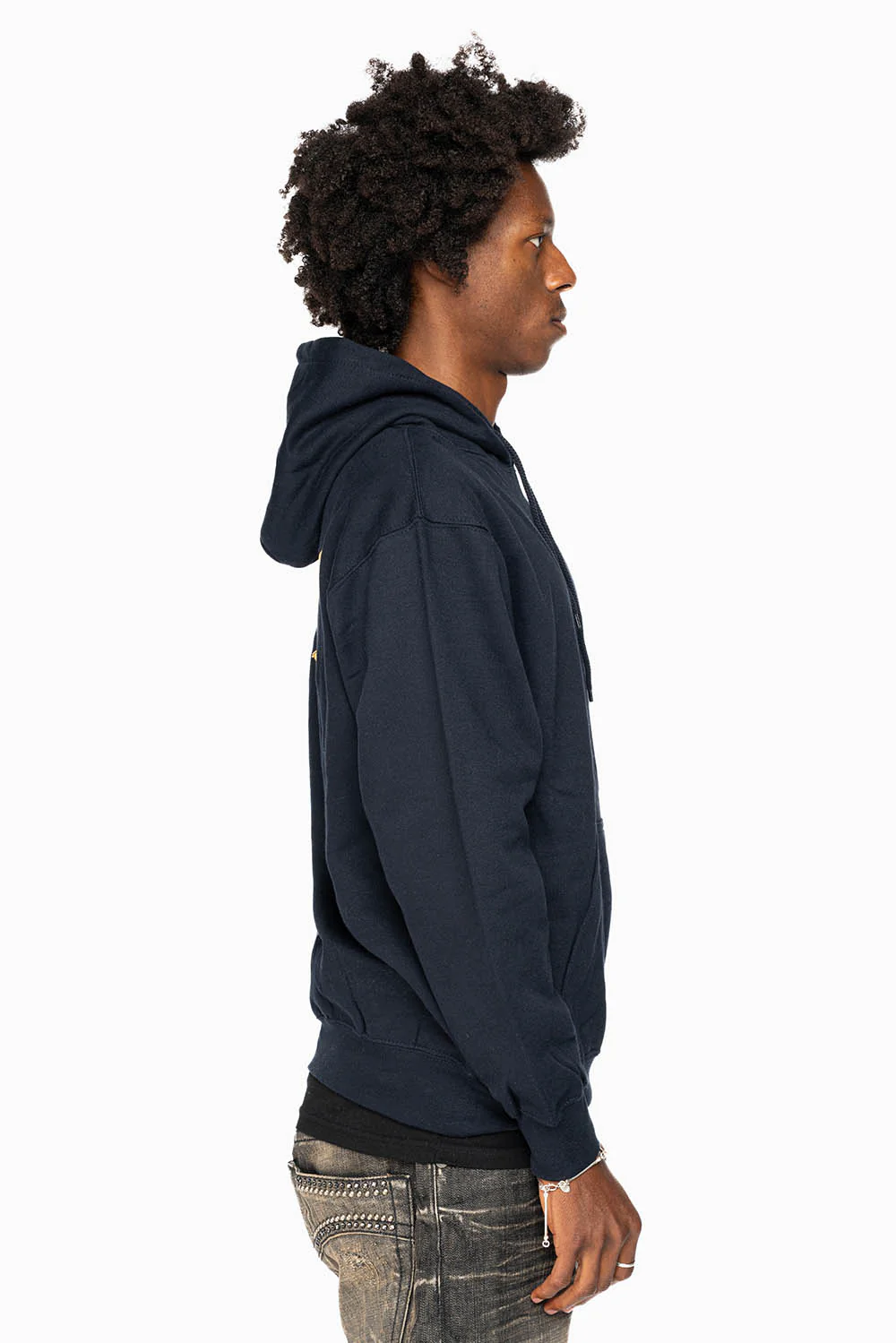 ROBIN’S JEAN PULLOVER HOODIE IN NAVY WITH GOLD WINGS EMBROIDERY - Image 3