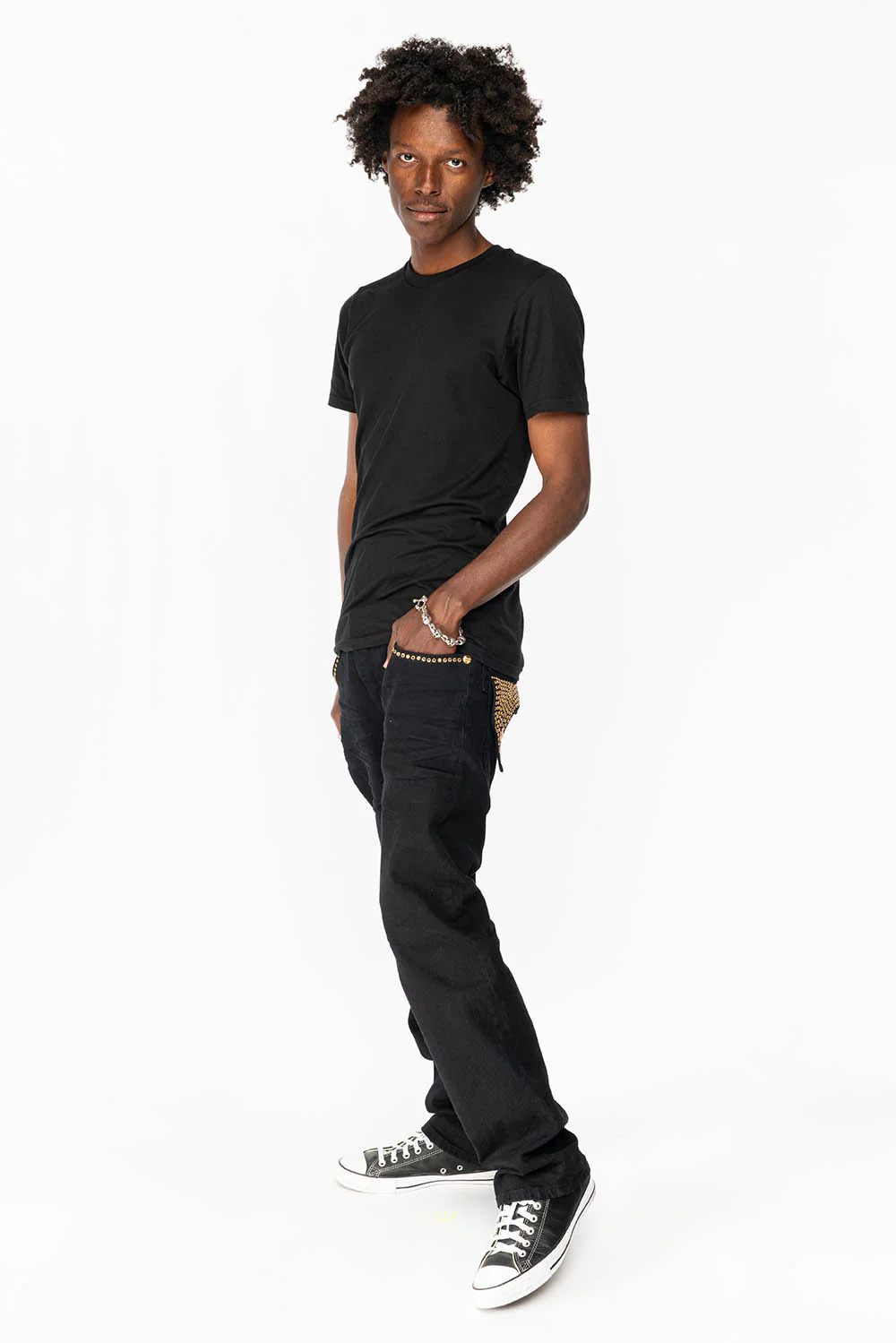KILLER FLAP MENS STRAIGHT LEG JEAN IN  BLACK FULLY EMBELLISHED WITH SMOKEY TOPAZ CRYSTALS - Image 7