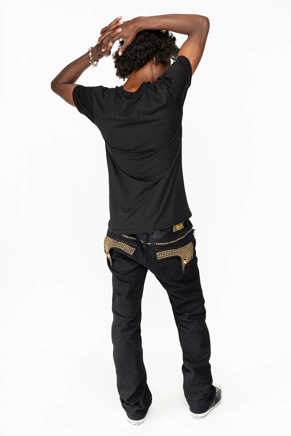 KILLER FLAP MENS STRAIGHT LEG JEAN IN  BLACK FULLY EMBELLISHED WITH SMOKEY TOPAZ CRYSTALS - Image 8