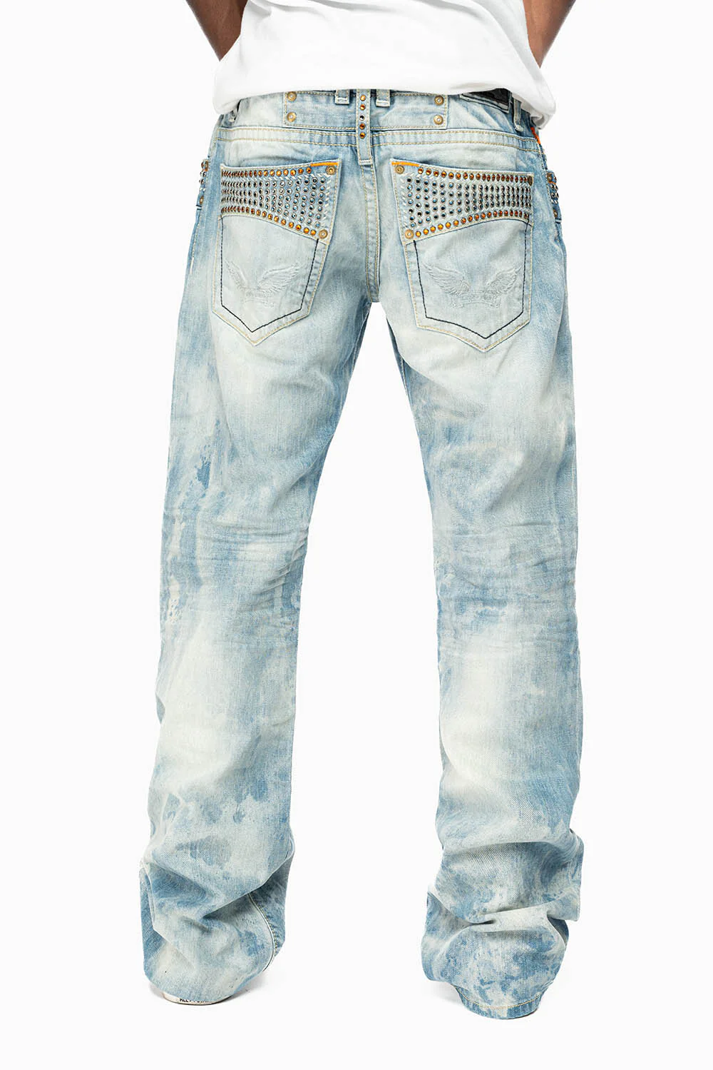 ROBIN’S BOOT CUT JEANS IN CHEROKEE BLUE WASH WITH MONTANA AND ORANGE CRYSTALS - Image 6