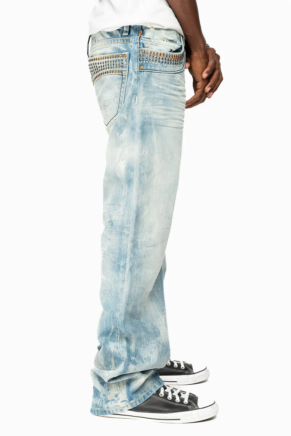 ROBIN’S BOOT CUT JEANS IN CHEROKEE BLUE WASH WITH MONTANA AND ORANGE CRYSTALS - Image 7