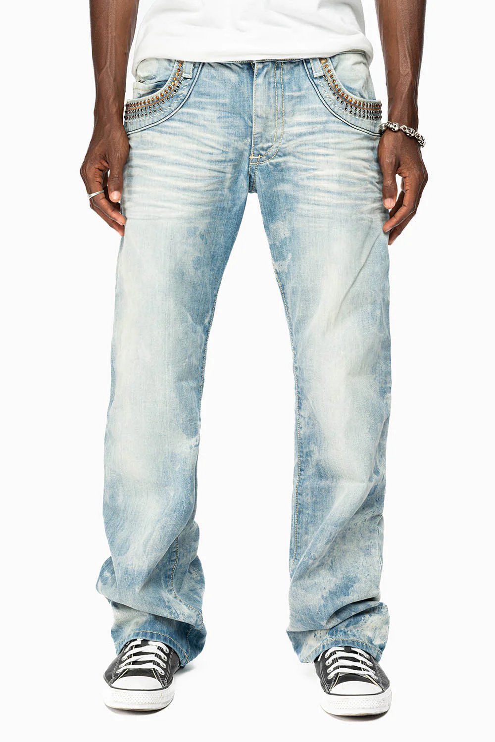 ROBIN’S BOOT CUT JEANS IN CHEROKEE BLUE WASH WITH MONTANA AND ORANGE CRYSTALS - Image 8