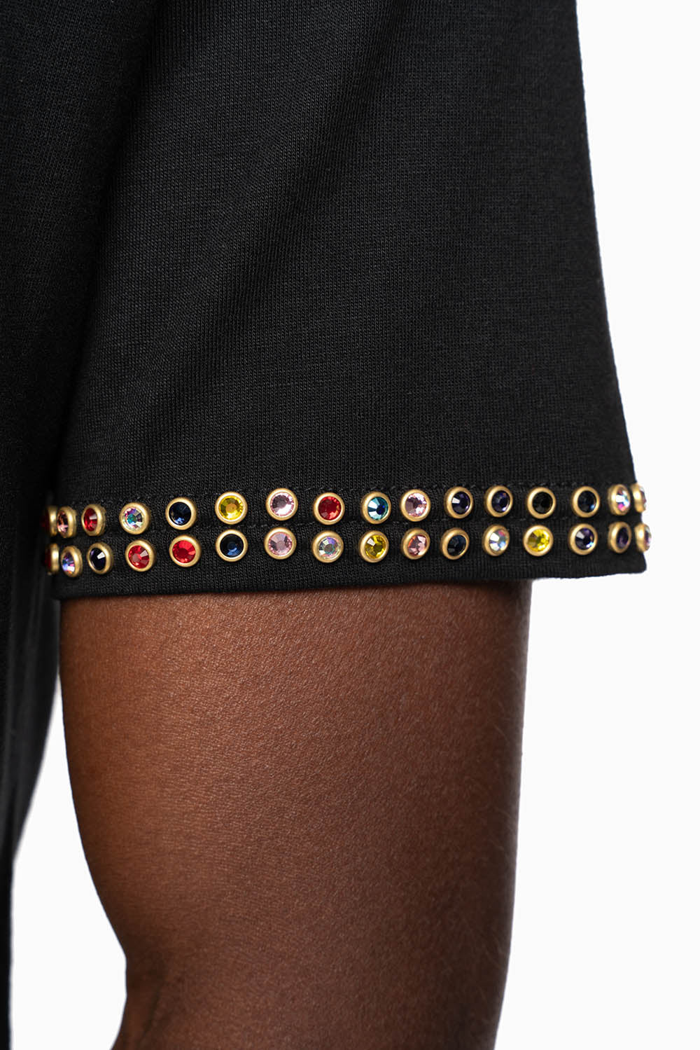 ROBIN’S LOGO WINGS TEE IN BLACK GOLD GLITTER EMBELLISHED WITH 2 LINE MULTI COLOR CRYSTALS - Image 4