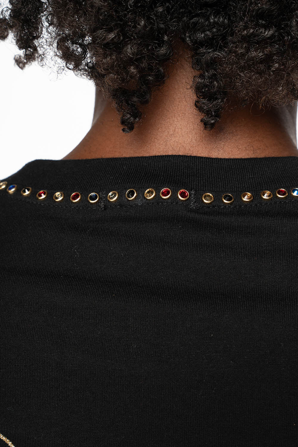 ROBIN’S LOGO WINGS TEE IN BLACK GOLD GLITTER EMBELLISHED WITH MULTI COLOR CRYSTALS - Image 2
