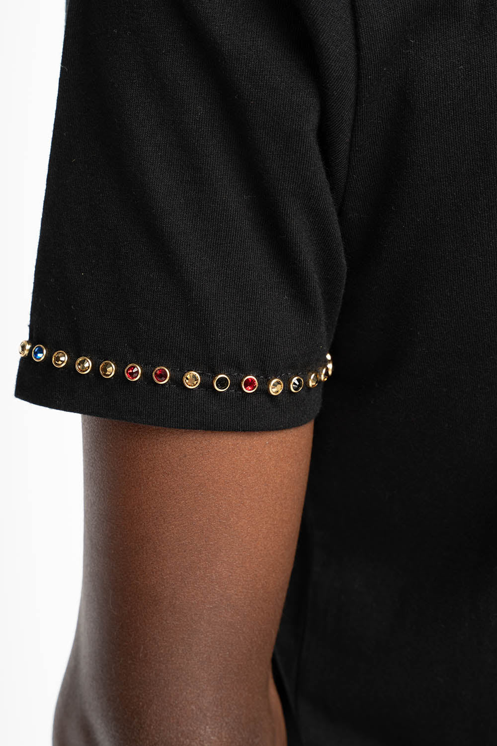 ROBIN’S LOGO WINGS TEE IN BLACK GOLD GLITTER EMBELLISHED WITH MULTI COLOR CRYSTALS - Image 7